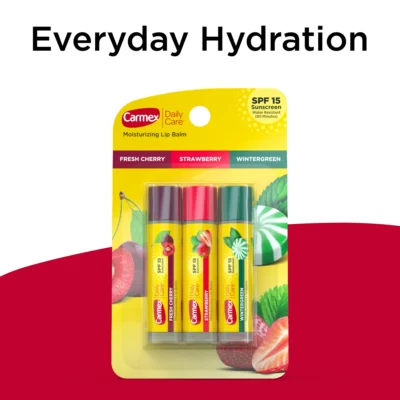 Carmex Lip Balm Sticks, SPF 15, Multi-Flavor Lip Balm, 3ct