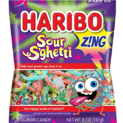 Haribo Candy, Gummi, Sour S’ghetti, Share Size