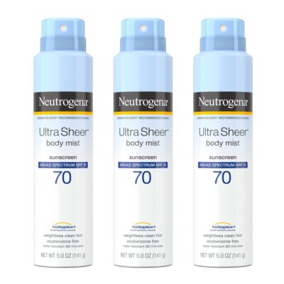 Neutrogena Ultra Sheer Body Mist Sunscreen Spray Broad Spectrum SPF 70, Lightweight, Non-Greasy & Water Resistant, Oil-Free
