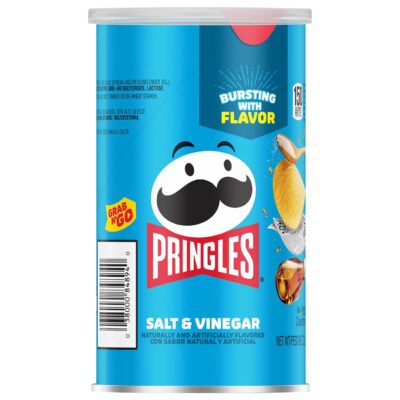 Pringles Potato Crisps Chips, Salt & Vinegar, Grab & Go Can – 2.5 Oz