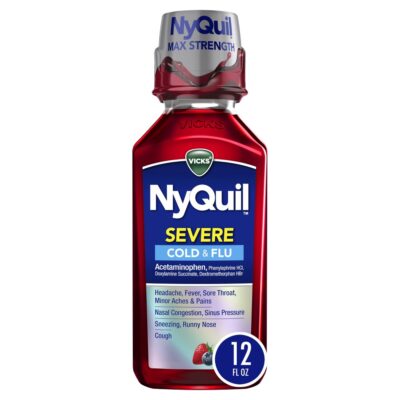 Vicks Nyquil Severe Cold & Flu Nighttime Relief Berry Flavor Liquid 12 Fl Oz, 12.000 Fluid Ounce