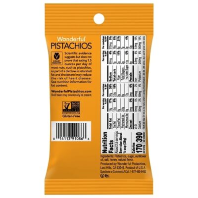Wonderful Pistachios, No Shells, Honey Roasted, 2.25 Ounce Bag