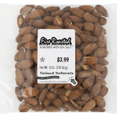 Valued Naturals Almonds, Fire Roasted, with Sea Salt 8 oz